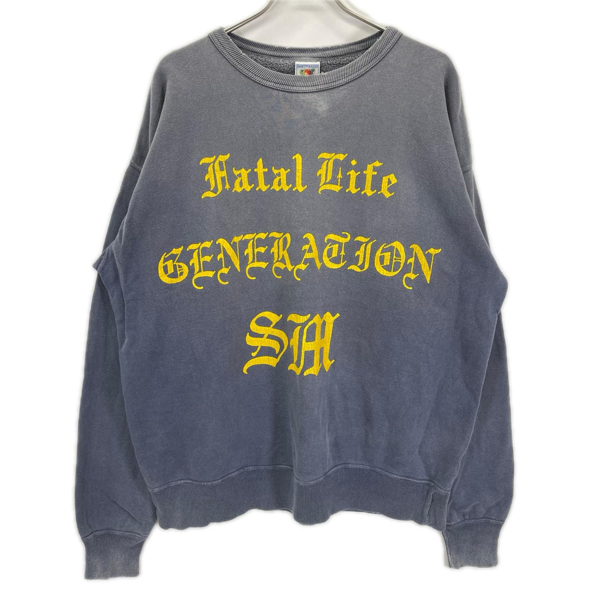 SAINT MICHAEL セントマイケル 24SS SM-YS8-0000-029 ネイビー CRW SWEAT/FATAL LIFE ダメージ/フェード加工 プリントスウェット トップス