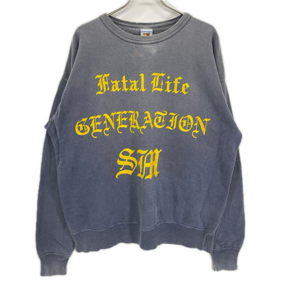 SAINT MICHAEL セントマイケル 24SS SM-YS8-0000-029 ネイビー CRW SWEAT/FATAL LIFE ダメージ/フェード加工 プリントスウェット トップス
