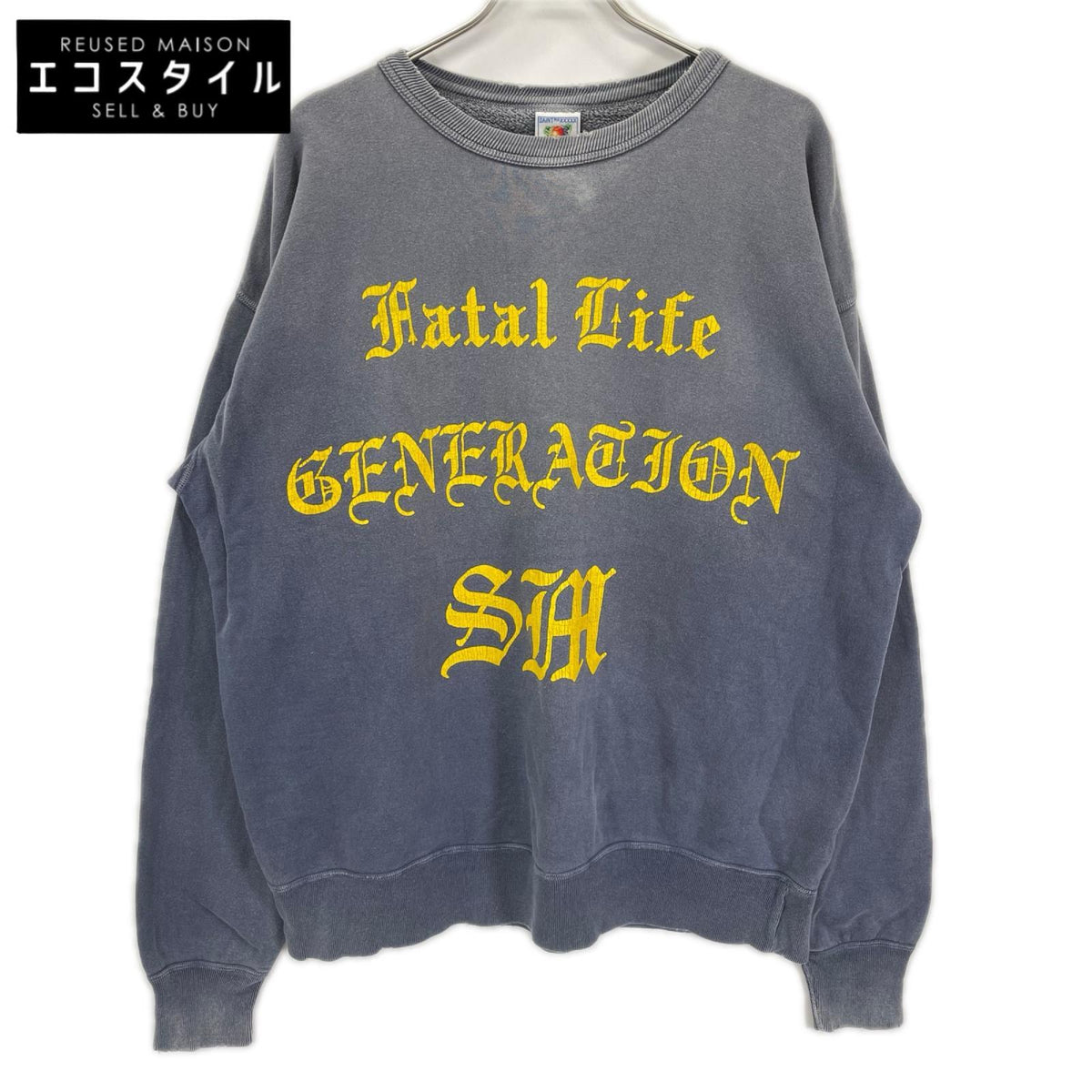 SAINT MICHAEL セントマイケル 24SS SM-YS8-0000-029 ネイビー CRW SWEAT/FATAL LIFE ダメージ/フェード加工 プリントスウェット トップス