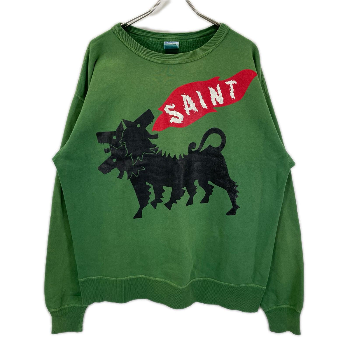 SAINT MICHAEL セントマイケル 23AW SM-A23-0000-021 グリーン CRW N SWT/ CERBERUS フェード加工 プリントスウェット トップス