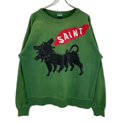 SAINT MICHAEL セントマイケル 23AW SM-A23-0000-021 グリーン CRW N SWT/ CERBERUS フェード加工 プリントスウェット トップス