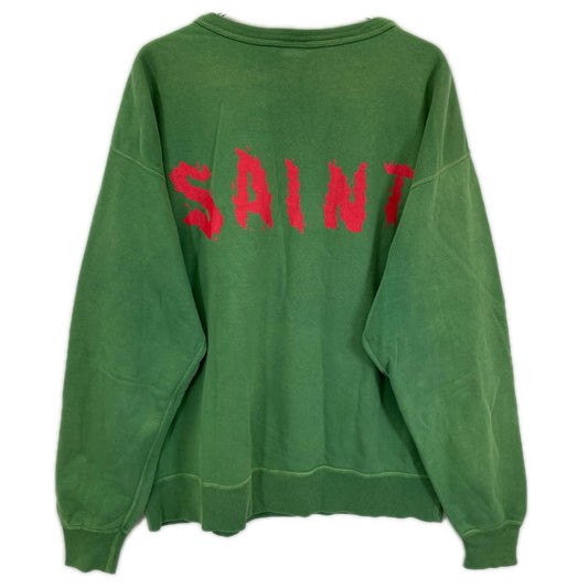 SAINT MICHAEL セントマイケル 23AW SM-A23-0000-021 グリーン CRW N SWT/ CERBERUS フェード加工 プリントスウェット トップス