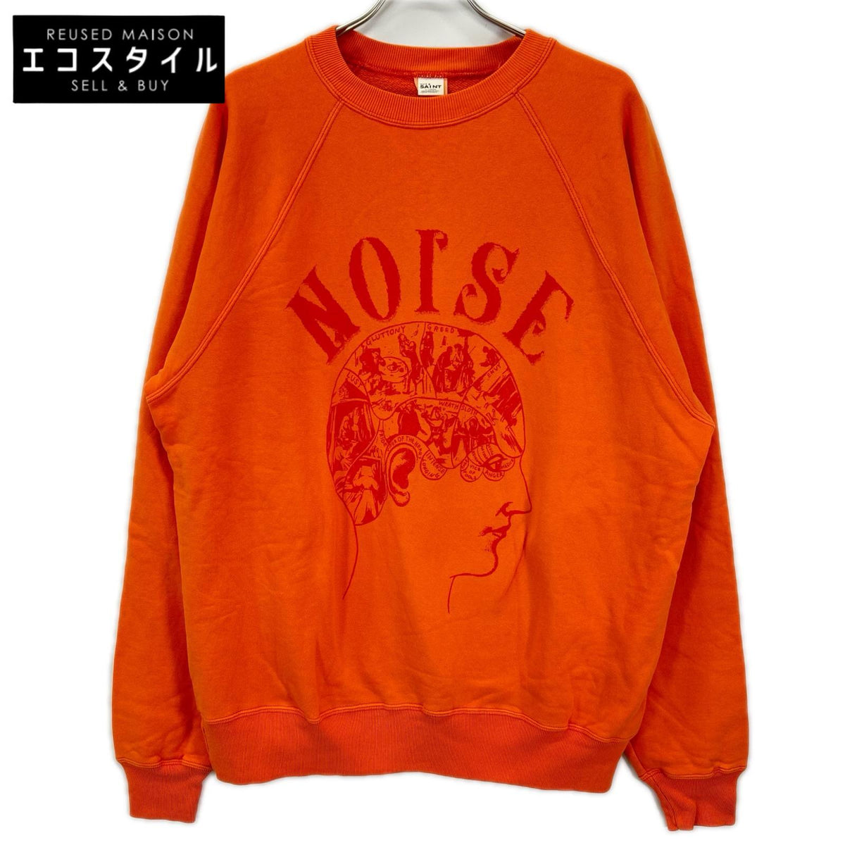 SAINT MICHAEL セントマイケル 【×ベルベルジン】23AW SM-A23-0000-C14 オレンジ CREW SWEAT_NOISE ラグランスリーブスウェット トップス