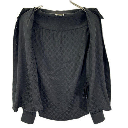 SAINT LAURENT PARIS サンローランパリ 21年製 680733 ブラック フラワー総柄 シルク100 ギャザーシャツ トップス