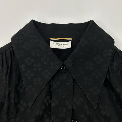 SAINT LAURENT PARIS サンローランパリ 21年製 680733 ブラック フラワー総柄 シルク100 ギャザーシャツ トップス