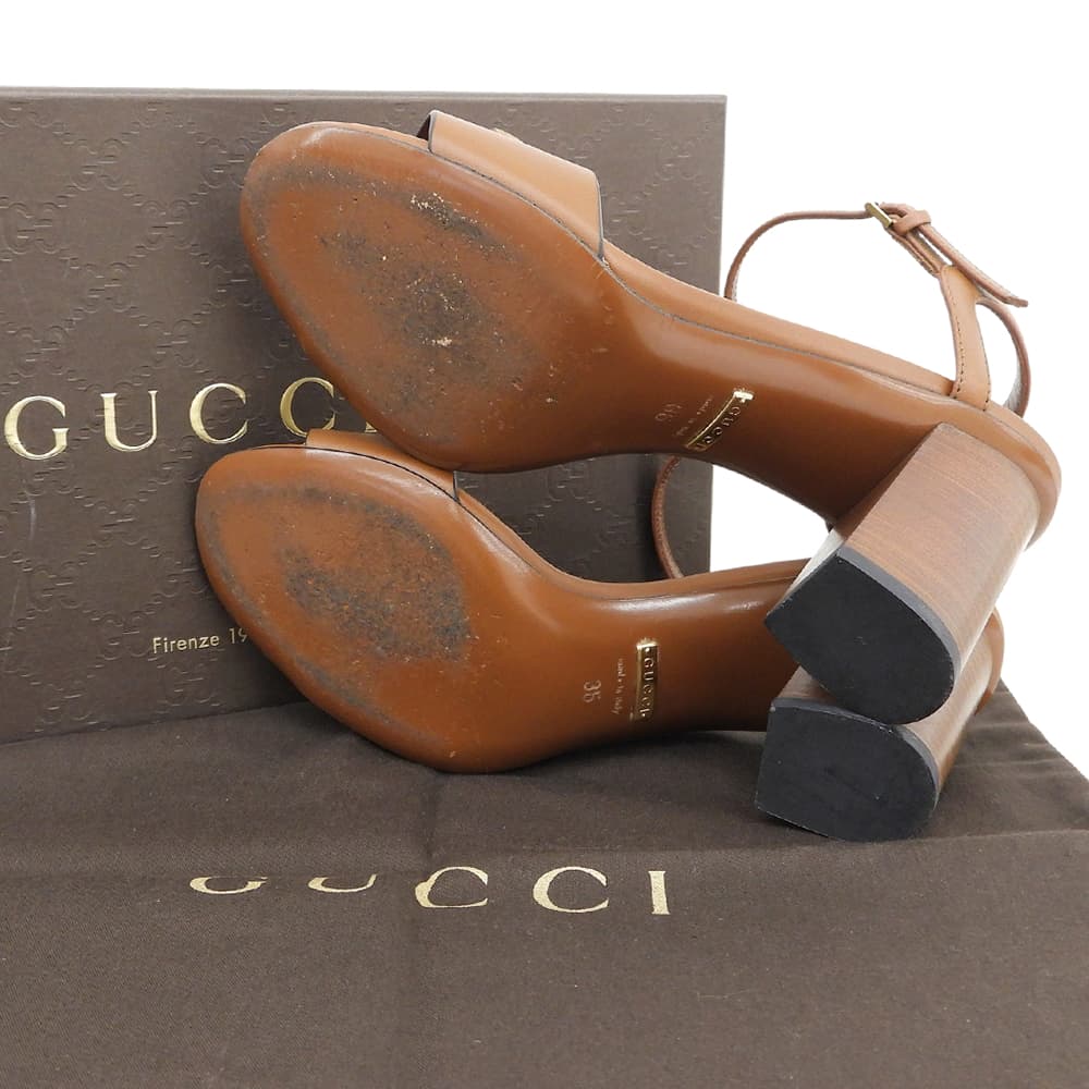 GUCCI グッチ ホースビット金具 チャンキーヒール ストラップ サンダル シューズ レディース ブラウン 35 シューズ