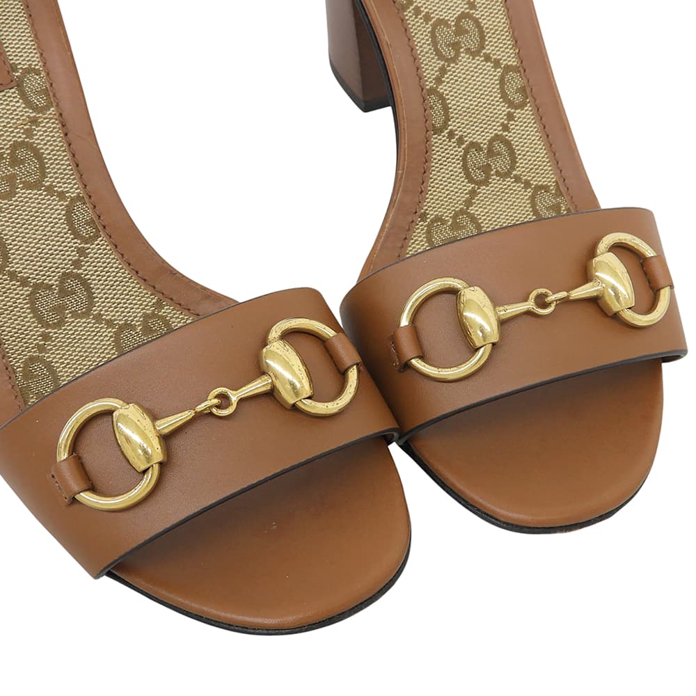 GUCCI グッチ ホースビット金具 チャンキーヒール ストラップ サンダル シューズ レディース ブラウン 35 シューズ