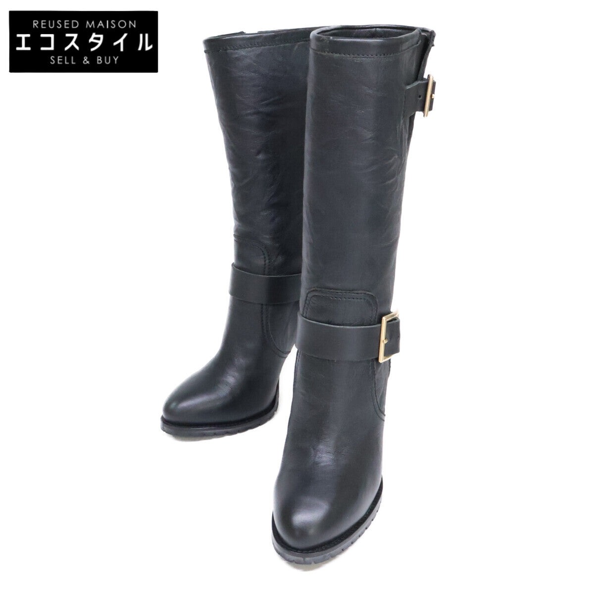 JIMMY CHOO ジミーチュウ 【新品同様】124 GALEN BIKER LEATHER UNLINED レザー バイカー ブーツ シューズ