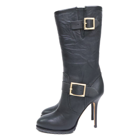JIMMY CHOO ジミーチュウ 【新品同様】124 GALEN BIKER LEATHER UNLINED レザー バイカー ブーツ シューズ