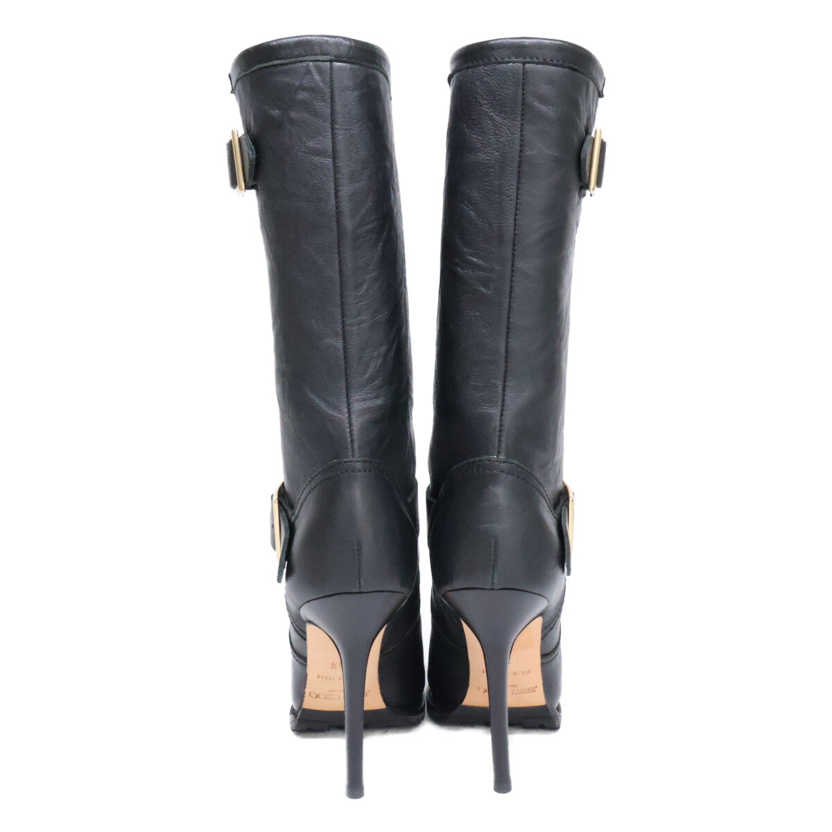 JIMMY CHOO ジミーチュウ 【新品同様】124 GALEN BIKER LEATHER UNLINED レザー バイカー ブーツ シューズ