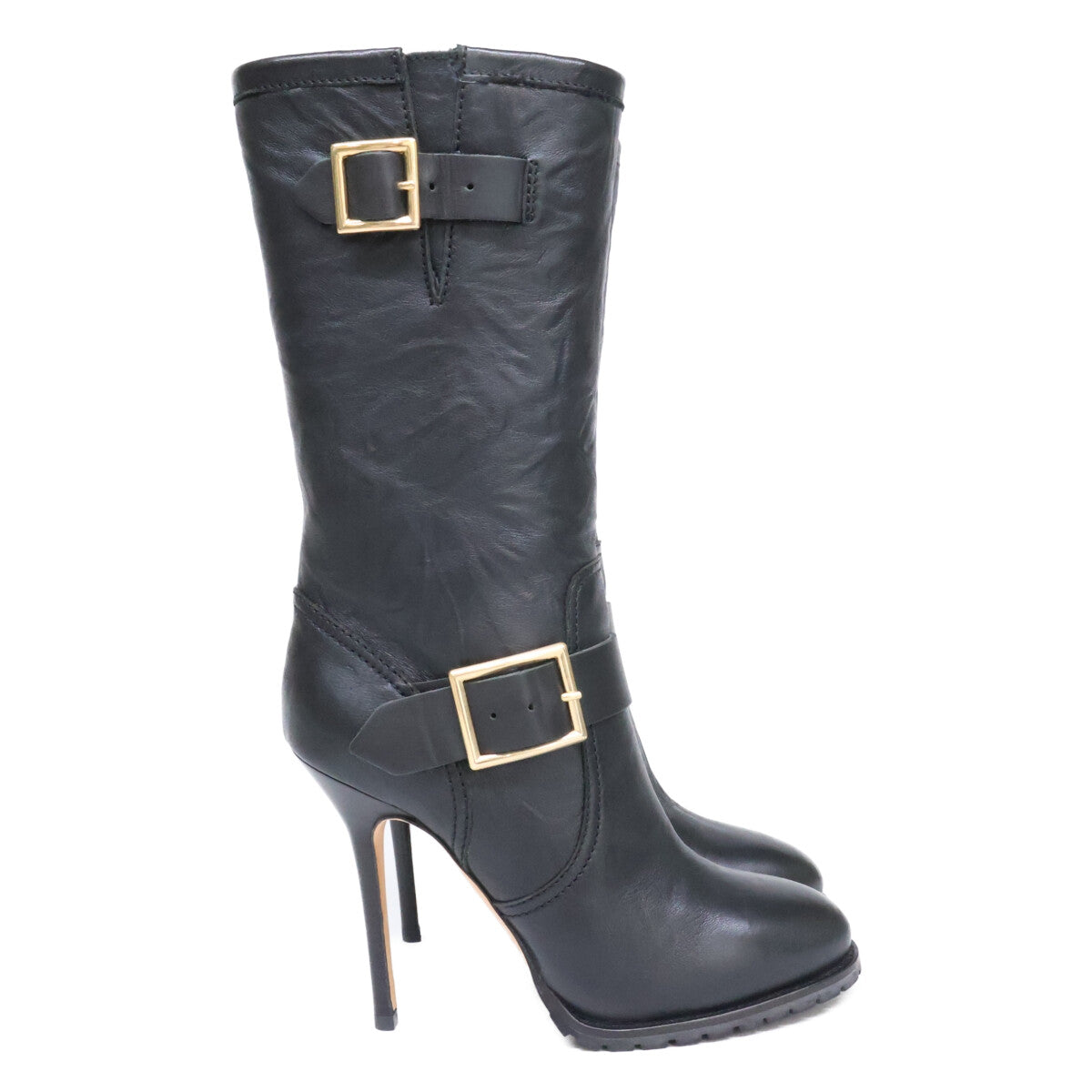 JIMMY CHOO ジミーチュウ 【新品同様】124 GALEN BIKER LEATHER UNLINED レザー バイカー ブーツ シューズ