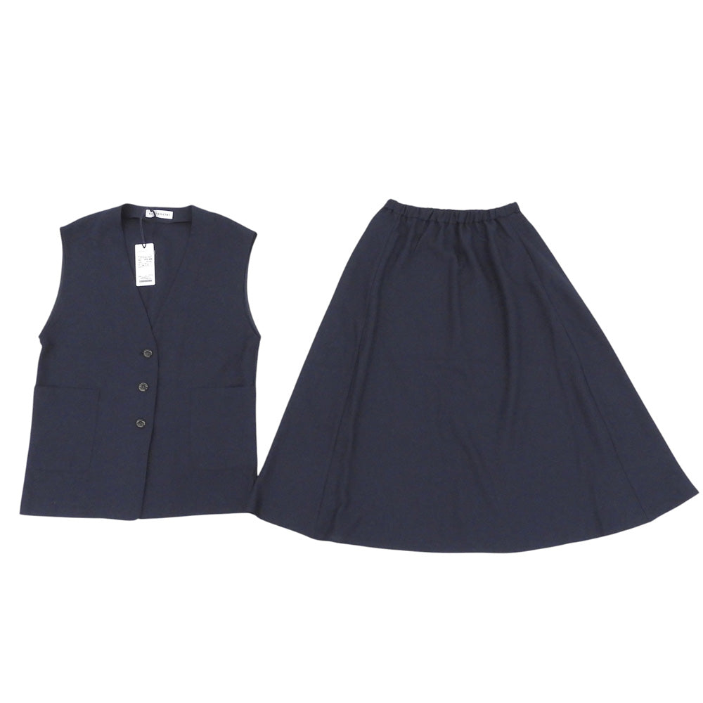 美品 Vネック ジレ＆フレア スカート セットアップ スーツ レディース ネイビー ONE SIZE 25年製 スーツ セットアップ