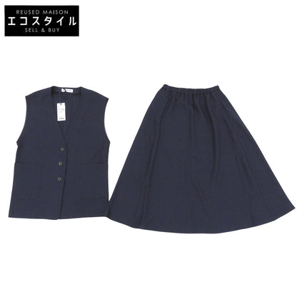 美品 Vネック ジレ＆フレア スカート セットアップ スーツ レディース ネイビー ONE SIZE 25年製 スーツ セットアップ