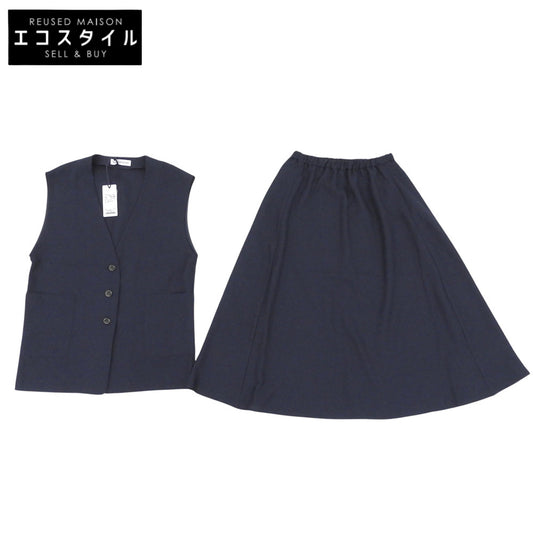 美品 Vネック ジレ＆フレア スカート セットアップ スーツ レディース ネイビー ONE SIZE 25年製 スーツ セットアップ