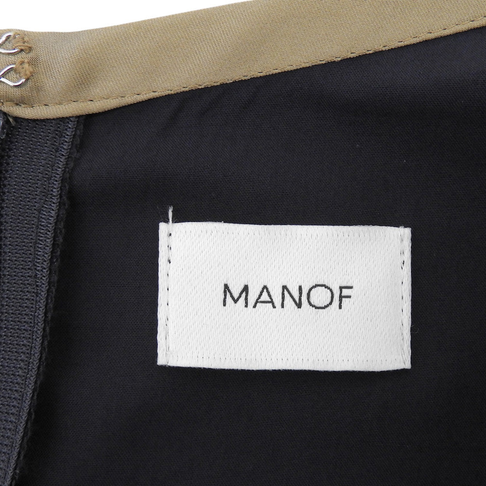 MANOF マノフ 美品 ディープスリットレイヤードワンピース レディース ネイビー×ベージュ S ワンピース