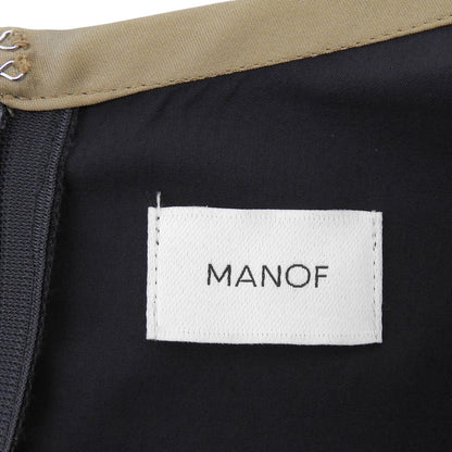 MANOF マノフ 美品 ディープスリットレイヤードワンピース レディース ネイビー×ベージュ S ワンピース