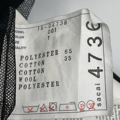 sacai サカイ 19-04736 19SS ブラック 刺繍デザイン アシンメトリープリーツ ノースリーブ トップス