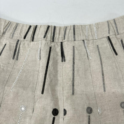 PJC KAZUKO ONISHI ピー ジェイ シー ベージュ リネン100 幾何学模様刺繍 スカート スカート