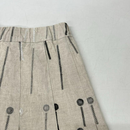 PJC KAZUKO ONISHI ピー ジェイ シー ベージュ リネン100 幾何学模様刺繍 スカート スカート