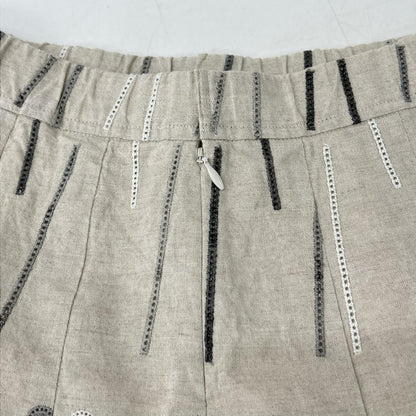PJC KAZUKO ONISHI ピー ジェイ シー ベージュ リネン100 幾何学模様刺繍 スカート スカート
