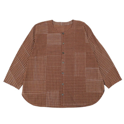 Babaghuri ババグーリ 美品 コットン100 チェック クルーネック シャツ トップス レディース ブラウン S J0553FB381 25年製 トップス