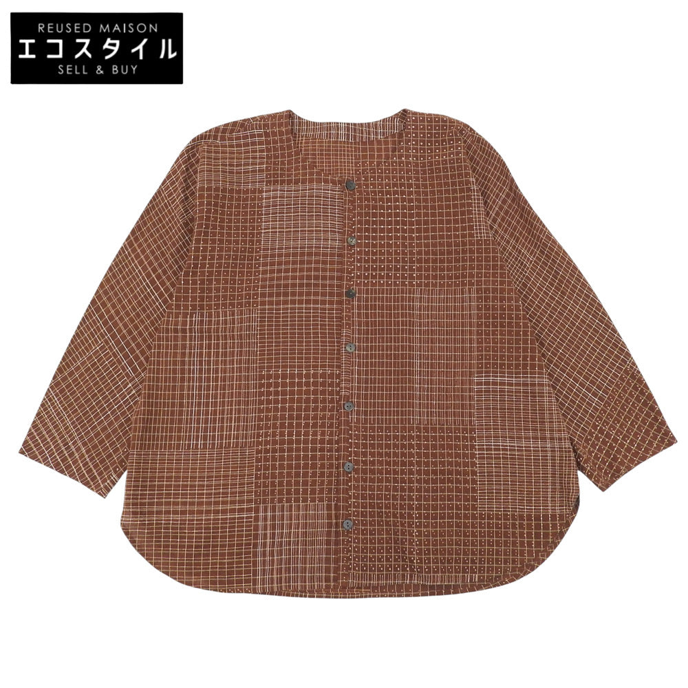 Babaghuri ババグーリ 美品 コットン100 チェック クルーネック シャツ トップス レディース ブラウン S J0553FB381 25年製 トップス
