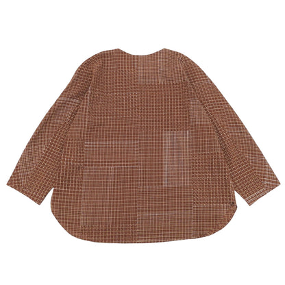 Babaghuri ババグーリ 美品 コットン100 チェック クルーネック シャツ トップス レディース ブラウン S J0553FB381 25年製 トップス