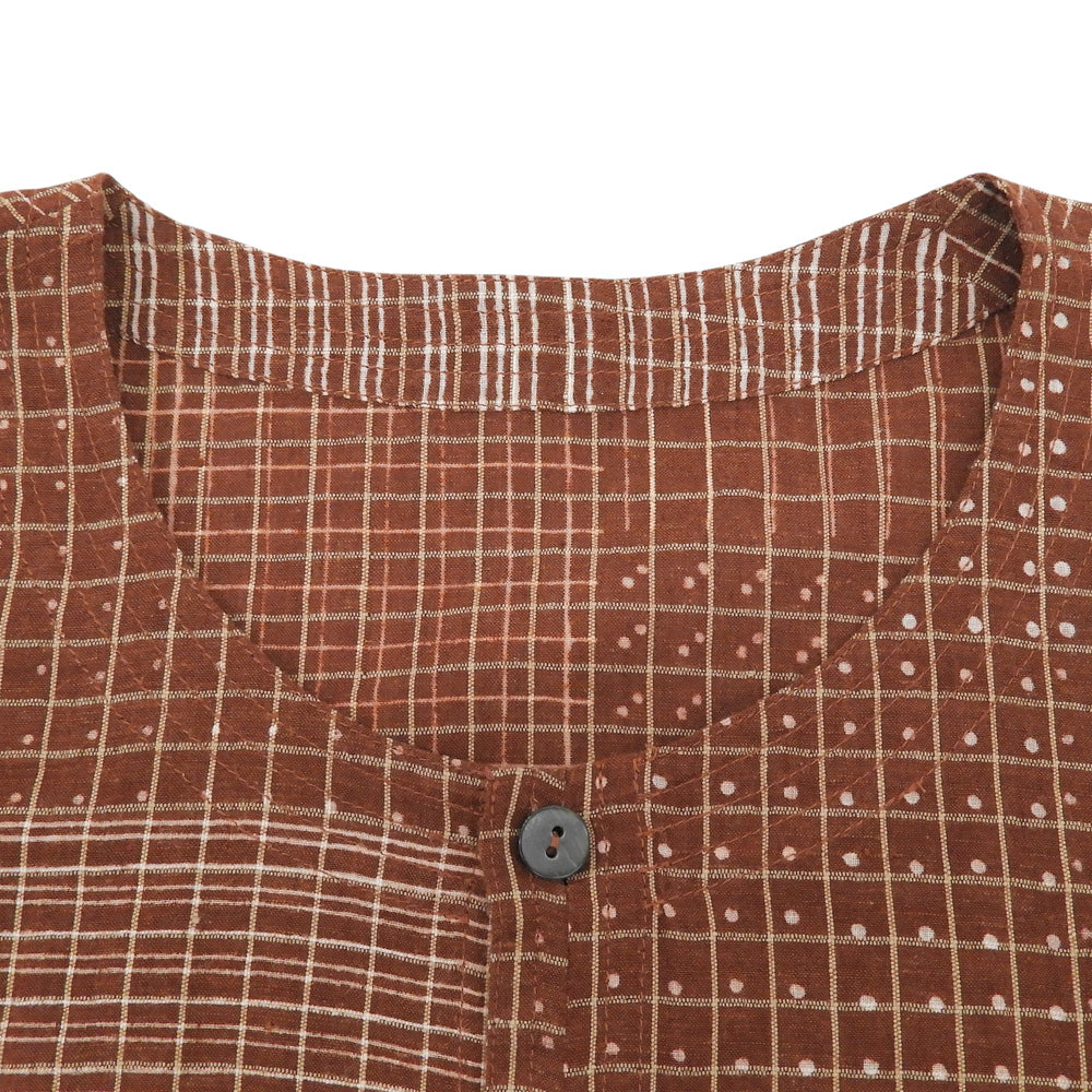 Babaghuri ババグーリ 美品 コットン100 チェック クルーネック シャツ トップス レディース ブラウン S J0553FB381 25年製 トップス