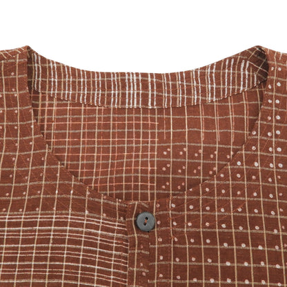 Babaghuri ババグーリ 美品 コットン100 チェック クルーネック シャツ トップス レディース ブラウン S J0553FB381 25年製 トップス