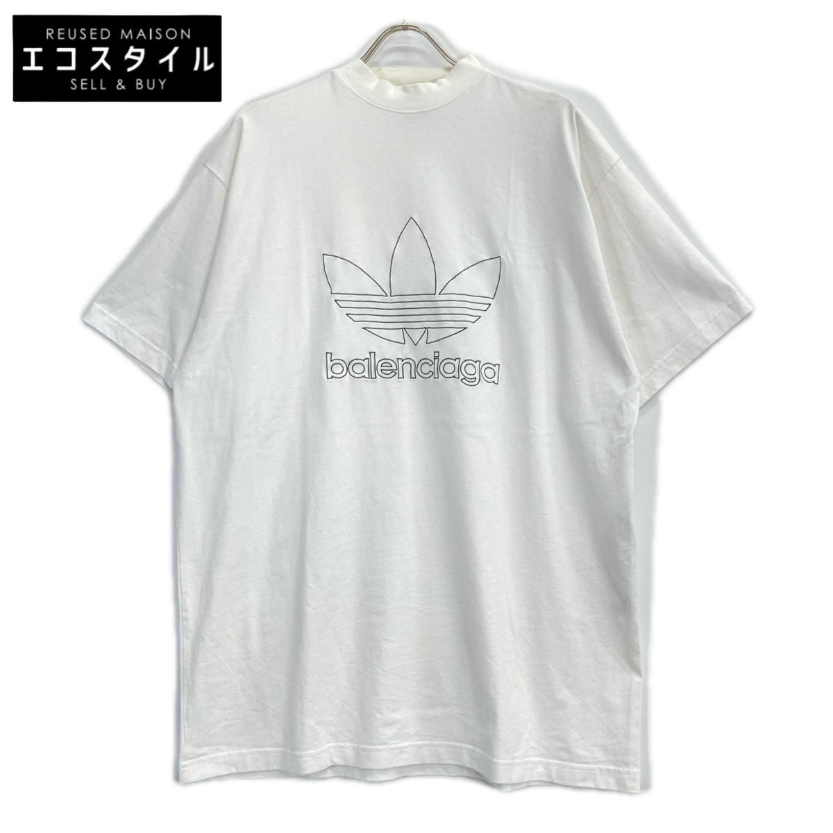 BALENCIAGA バレンシアガ 【×Adidas】723976 22年 ホワイト ロゴ刺繍 クルーネックTシャツ トップス