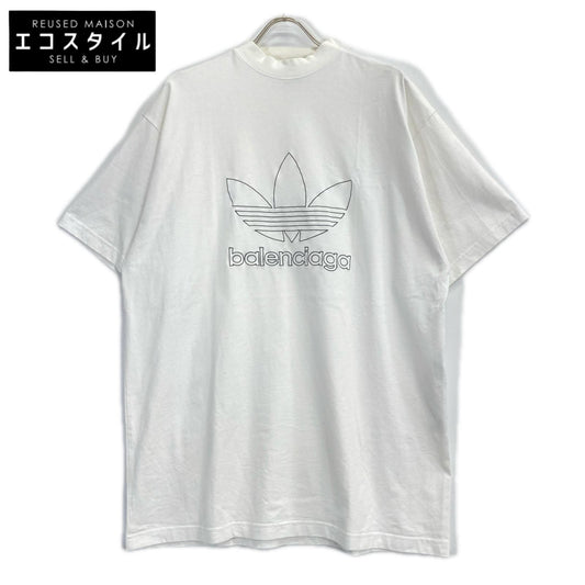 BALENCIAGA バレンシアガ 【×Adidas】723976 22年 ホワイト ロゴ刺繍 クルーネックTシャツ トップス