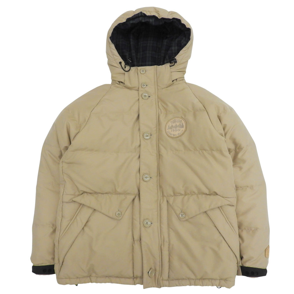 stussy ステューシー オールドステューシー GEAR ロゴワッペン フーディ ダウンジャケット メンズ ベージュ L 90's ジャケット