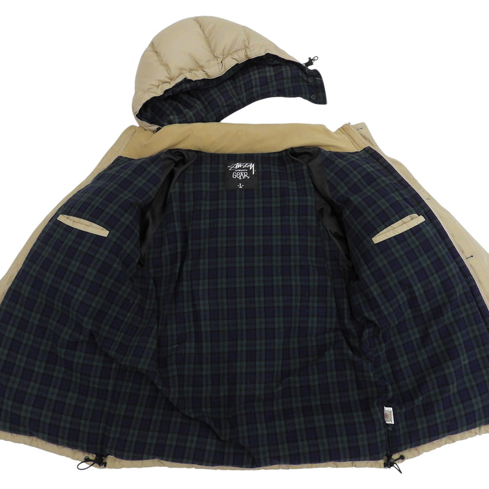stussy ステューシー オールドステューシー GEAR ロゴワッペン フーディ ダウンジャケット メンズ ベージュ L 90's ジャケット