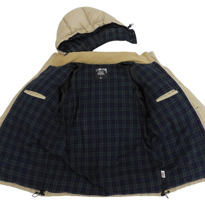 stussy ステューシー オールドステューシー GEAR ロゴワッペン フーディ ダウンジャケット メンズ ベージュ L 90's ジャケット