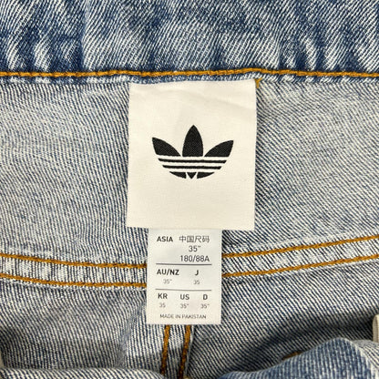 adidas アディダス 26年製 インディゴ スリーストライプ/トレフォイルロゴ刺繍 ワイドデニムパンツ ボトムス