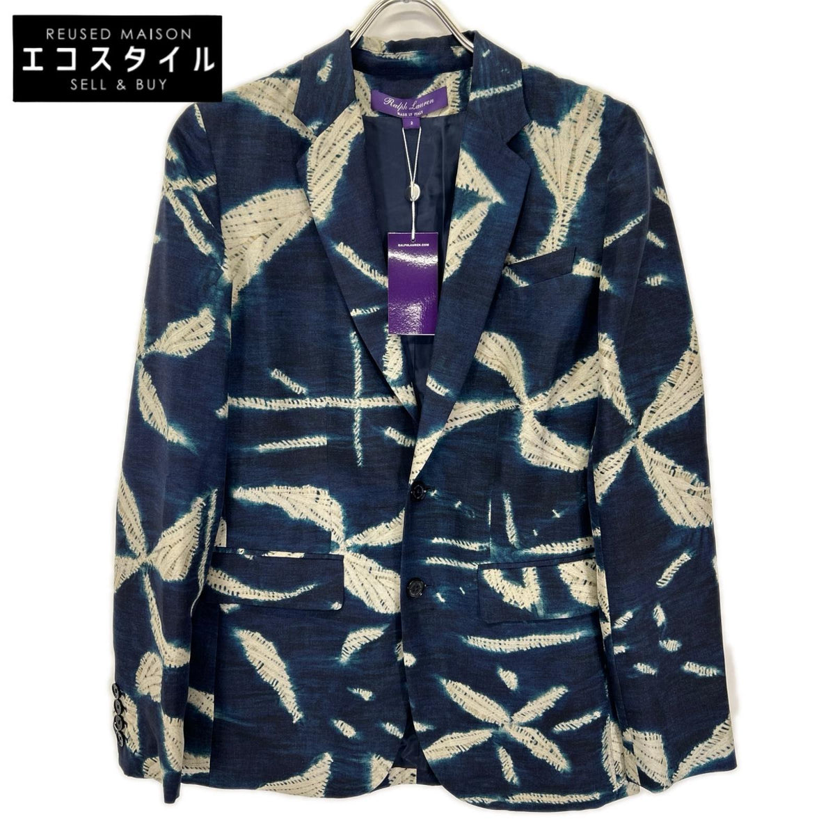 RalphLauren PURPLE LABEL ラルフローレン パープルレーベル ネイビー 総柄 シルク100 2Bテーラードジャケット ジャケット