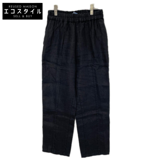 semoh セモー ブラック リネン100 Linen Pin Tuck Trousers ボトムス