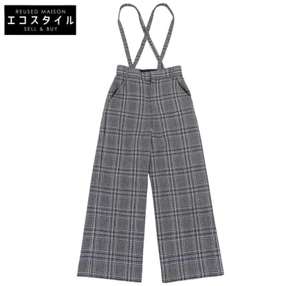 sheller シェリエ グレンチェック サスペンダー付き ワイドパンツ ボトムス レディース ブラック S ボトムス