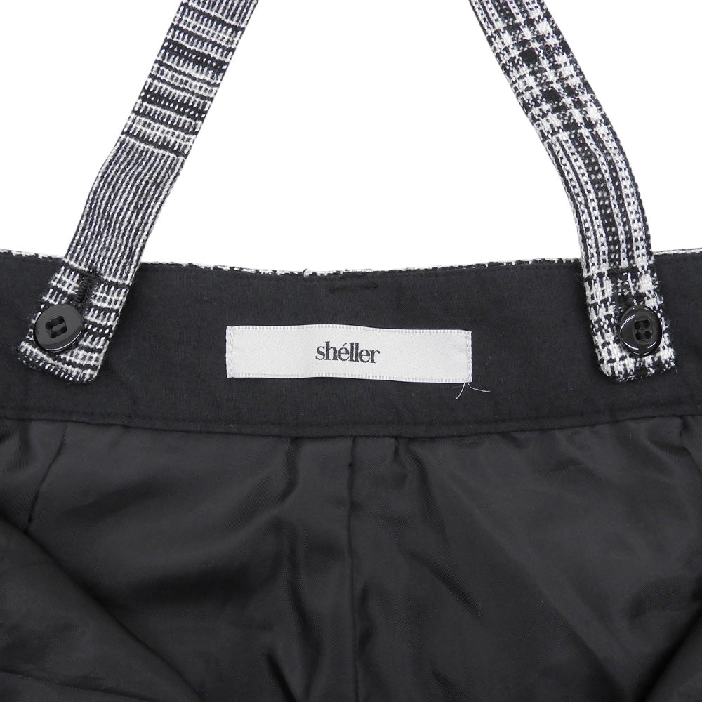 sheller シェリエ グレンチェック サスペンダー付き ワイドパンツ ボトムス レディース ブラック S ボトムス
