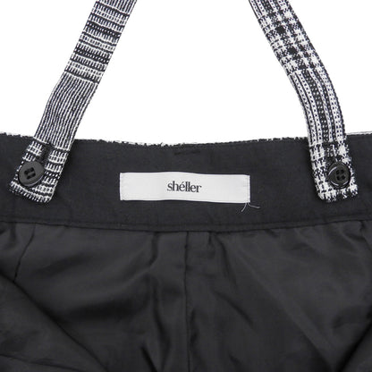 sheller シェリエ グレンチェック サスペンダー付き ワイドパンツ ボトムス レディース ブラック S ボトムス