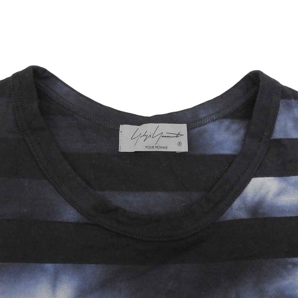 Yohji Yamamoto POUR HOMME ヨウジヤマモトプールオム Tie-Dye Stripe T-Shirt タイダイボーダーTシャツ メンズ 黒×青 3 HZ-T38-099 23SS トップス