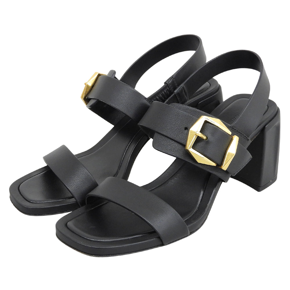 JIMMY CHOO ジミーチュウ 美品 HAWKE70 チャンキーヒール サンダル シューズ レディース ブラック×ゴールド金具 37 ブラック/ゴールド シューズ