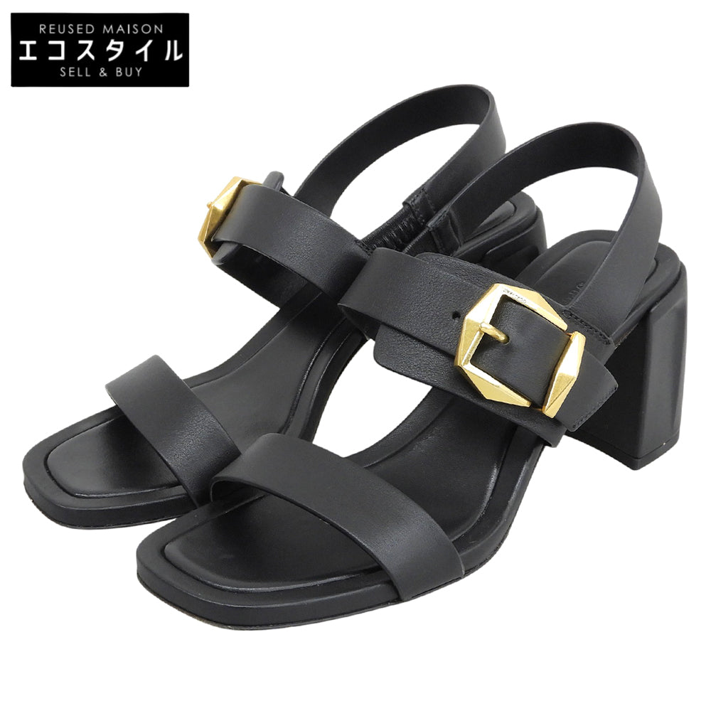JIMMY CHOO ジミーチュウ 美品 HAWKE70 チャンキーヒール サンダル シューズ レディース ブラック×ゴールド金具 37 ブラック/ゴールド シューズ