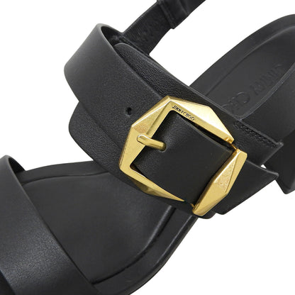 JIMMY CHOO ジミーチュウ 美品 HAWKE70 チャンキーヒール サンダル シューズ レディース ブラック×ゴールド金具 37 ブラック/ゴールド シューズ