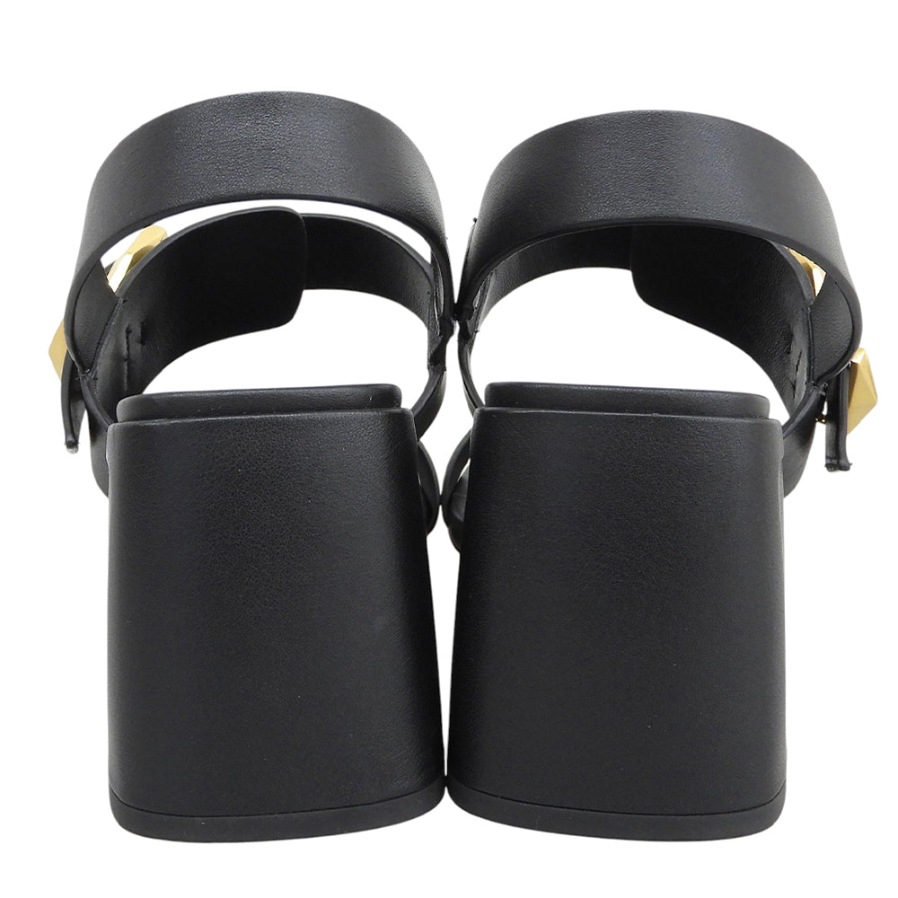 JIMMY CHOO ジミーチュウ 美品 HAWKE70 チャンキーヒール サンダル シューズ レディース ブラック×ゴールド金具 37 ブラック/ゴールド シューズ