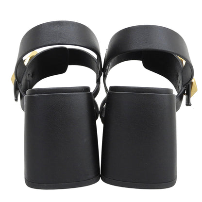 JIMMY CHOO ジミーチュウ 美品 HAWKE70 チャンキーヒール サンダル シューズ レディース ブラック×ゴールド金具 37 ブラック/ゴールド シューズ