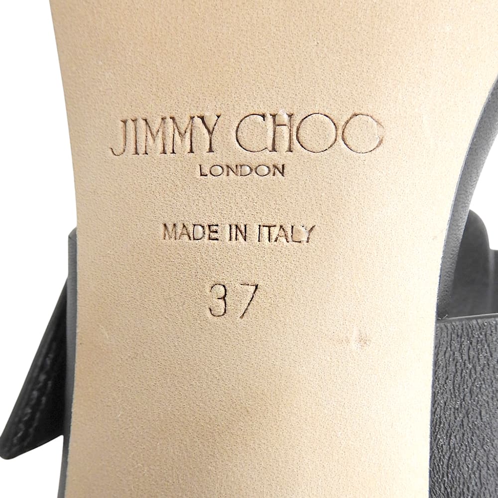 JIMMY CHOO ジミーチュウ 美品 HAWKE70 チャンキーヒール サンダル シューズ レディース ブラック×ゴールド金具 37 ブラック/ゴールド シューズ