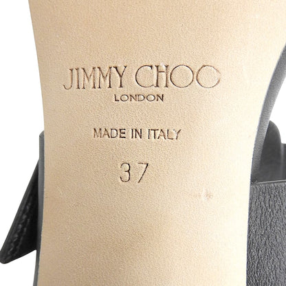 JIMMY CHOO ジミーチュウ 美品 HAWKE70 チャンキーヒール サンダル シューズ レディース ブラック×ゴールド金具 37 ブラック/ゴールド シューズ