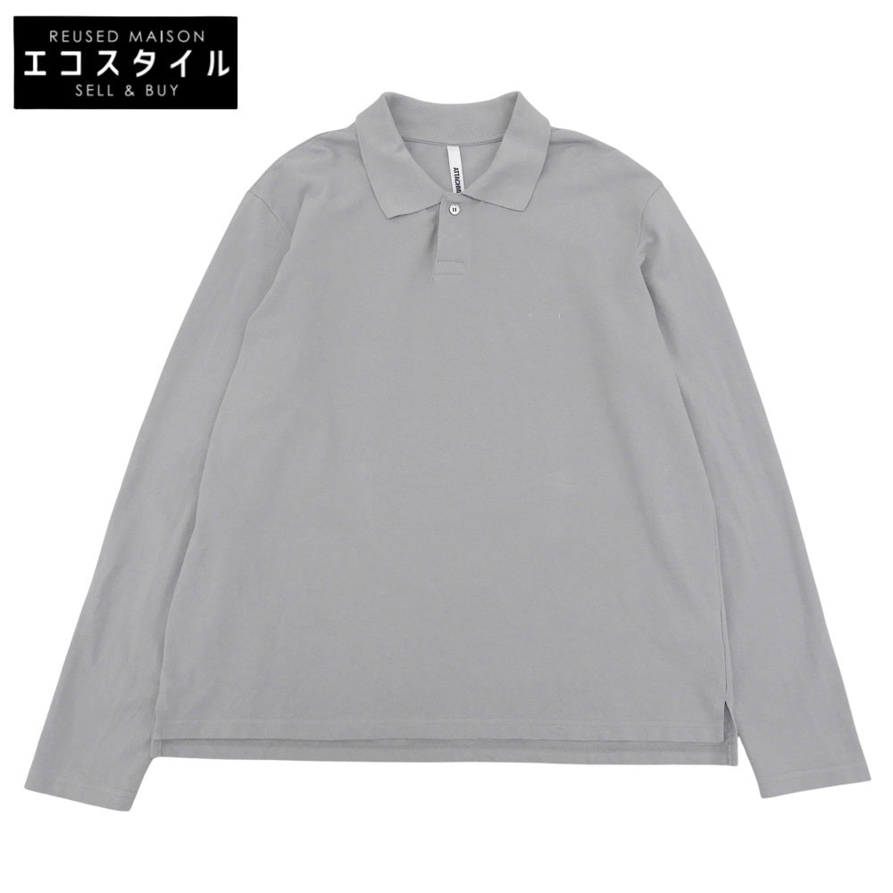 ATTACHMENT アタッチメント 美品 オーガニックコットン オリジナル鹿の子 ソフトピケ L/S ポロシャツ メンズ グレー 4 MCKZ0177086998 トップス
