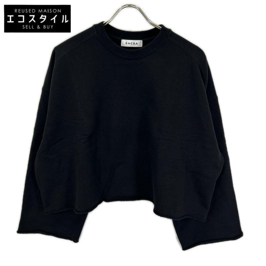 SACRA サクラ ブラック プレミアム フリース クロップド トップ トップス